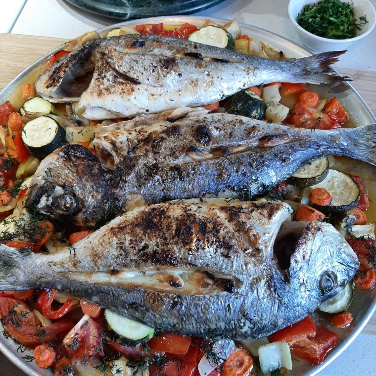Greek Sea Bream broiled! Litsa Bolontzakis | HummingBirdPublications